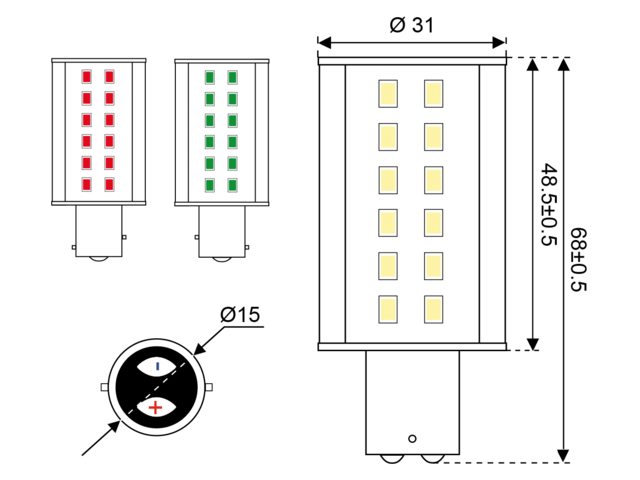 S-LED 36 10-30V BAY15d 3-farbig