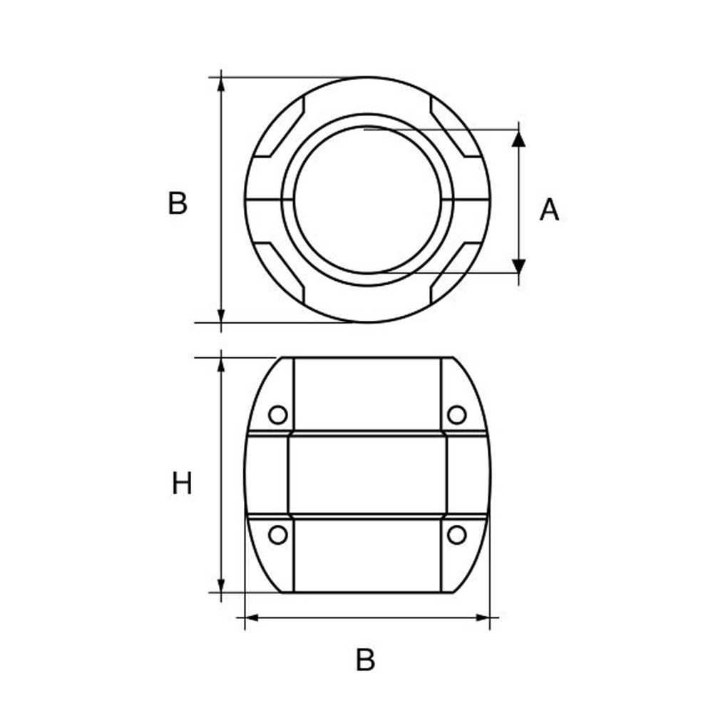 Wellenanode Aluminium Kugelförmig Ø  45 mm Maße