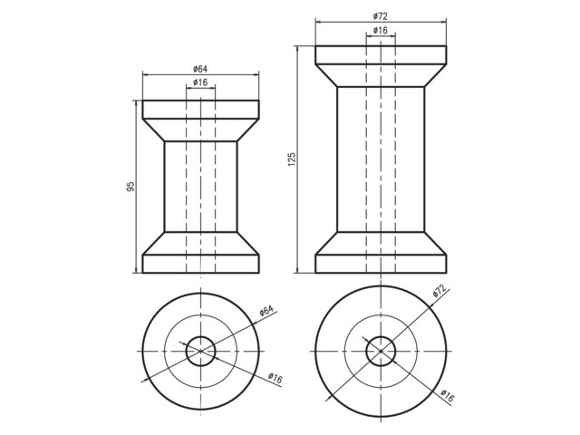 Kielrolle Polyurethan 125mm Ø72mm Bohrung 16mm