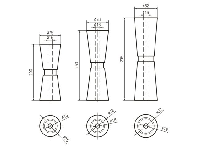 Kielrolle V-Form Polyurethan 200mm Ø75mm Bohrung 16mm