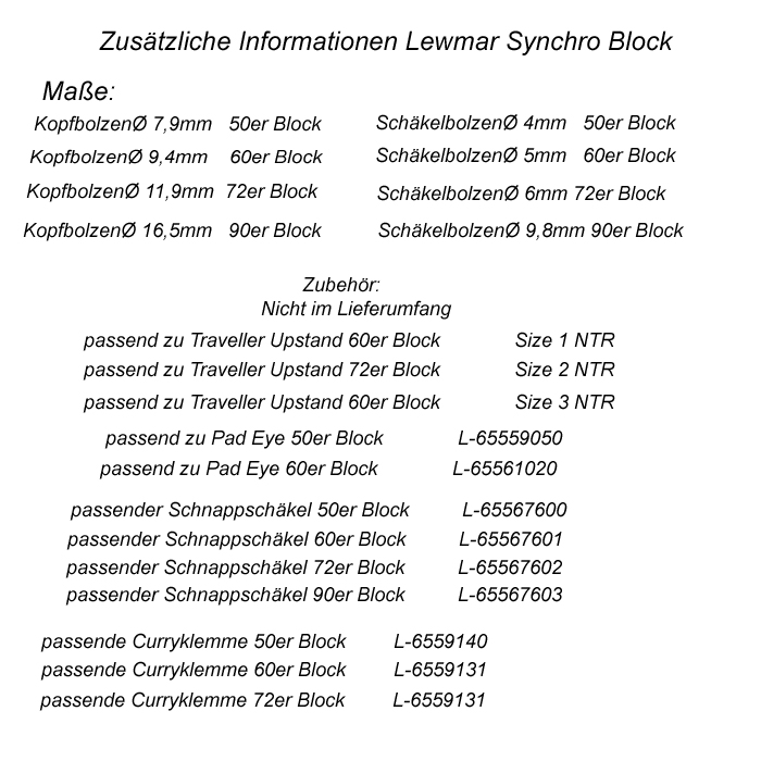 Lewmar Synchro Block 1 scheibig Tau opt. 6mm 29925001BK