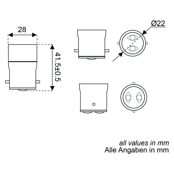 Adapter Sockelfassung B22D auf E14 Maße