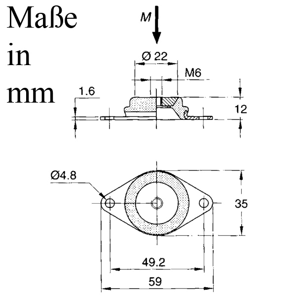 Equi-Frequency Motorlager  45° /  M6 Maße