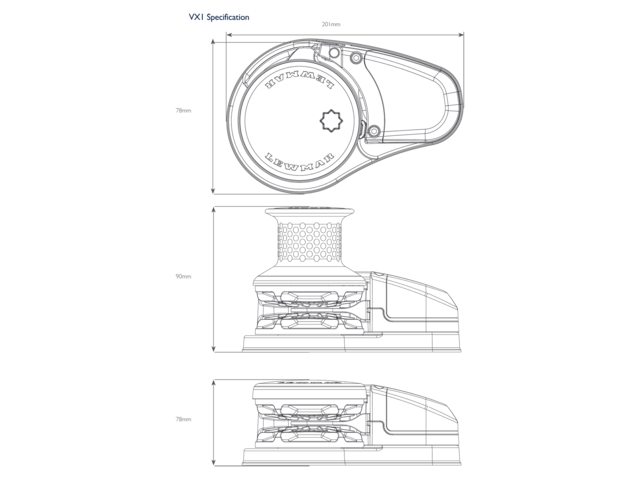 Lewmar Ankerwinde VX1 GO 500W Kettennuss 8mm 12V Maße