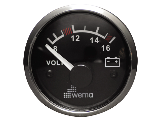 Wema Serie Silber Voltmeter 12V schwarz Messbereich 8-16V