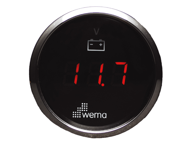 Wema  Serie Silber Voltmeter LED 12 / 24V schwarz Messbereich 8-32V