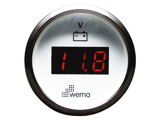 Wema Serie Silber Voltmeter LED 12 / 24V weiß Messbereich 8-32V