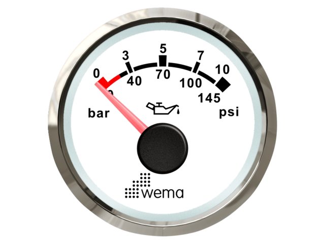 Wema NMEA2000 Silber-Serie Anzeige Öldruck 10bar weiß