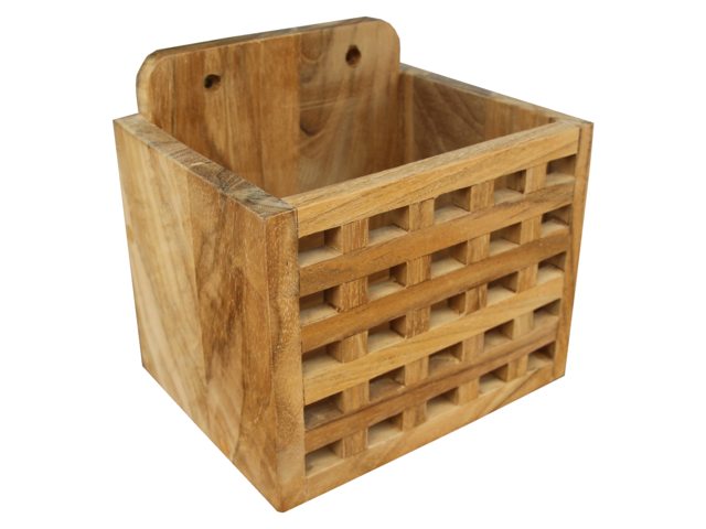 Teak Blockgitter-Besteckkasten 15x12x14cm