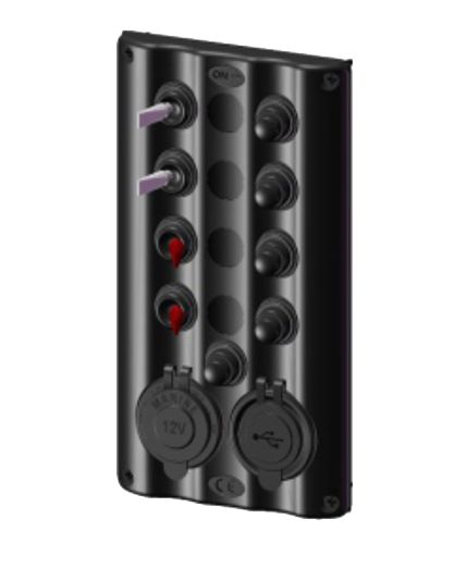 [BM-9025300] ABS Schalttafel  12V  4-Schalter  12V & USB Anschluß  Spritzwasserdicht mit LED Indikatoren